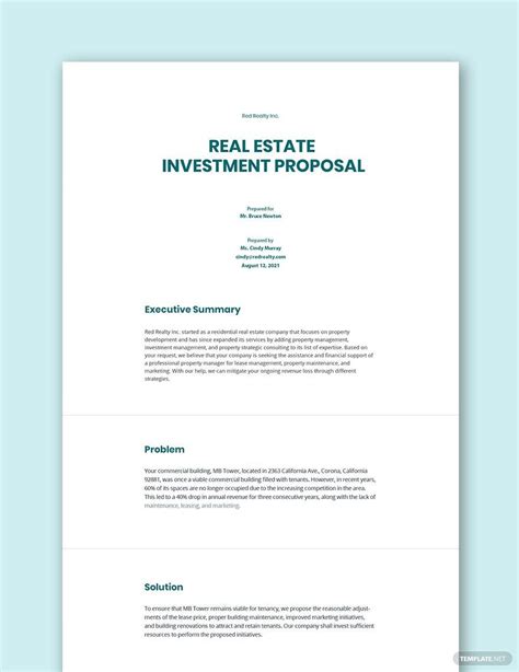 Real Estate Investment Proposal Template in Word, Google Docs, Apple Pages